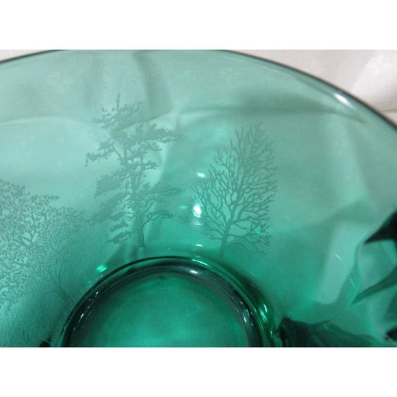 Vintage Emerald Green Glass Mug Etched Trees USA Made EUC - Picture 8 of 16